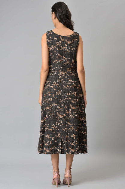 Dark Brown Floral Print Maxi Dress - wforwoman