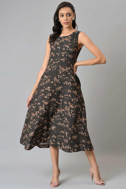 Dark Brown Floral Print Maxi Dress - wforwoman