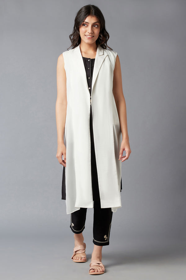 White Straight Textured Cotton Lapel Collar Jacket