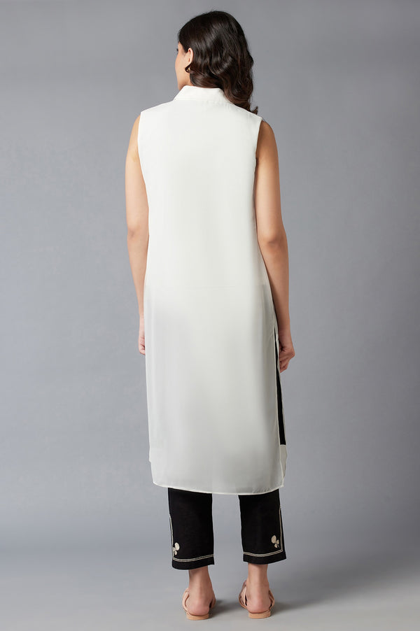 White Straight Textured Cotton Lapel Collar Jacket