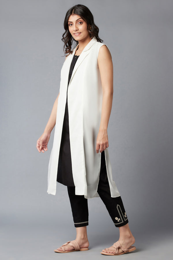 White Straight Textured Cotton Lapel Collar Jacket