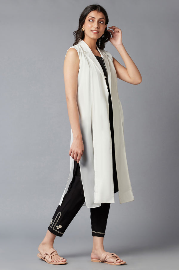 White Straight Textured Cotton Lapel Collar Jacket
