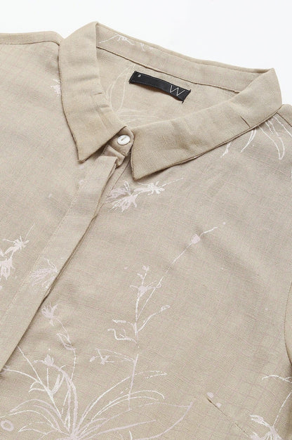 Beige Floral Print Shirt Dress - wforwoman