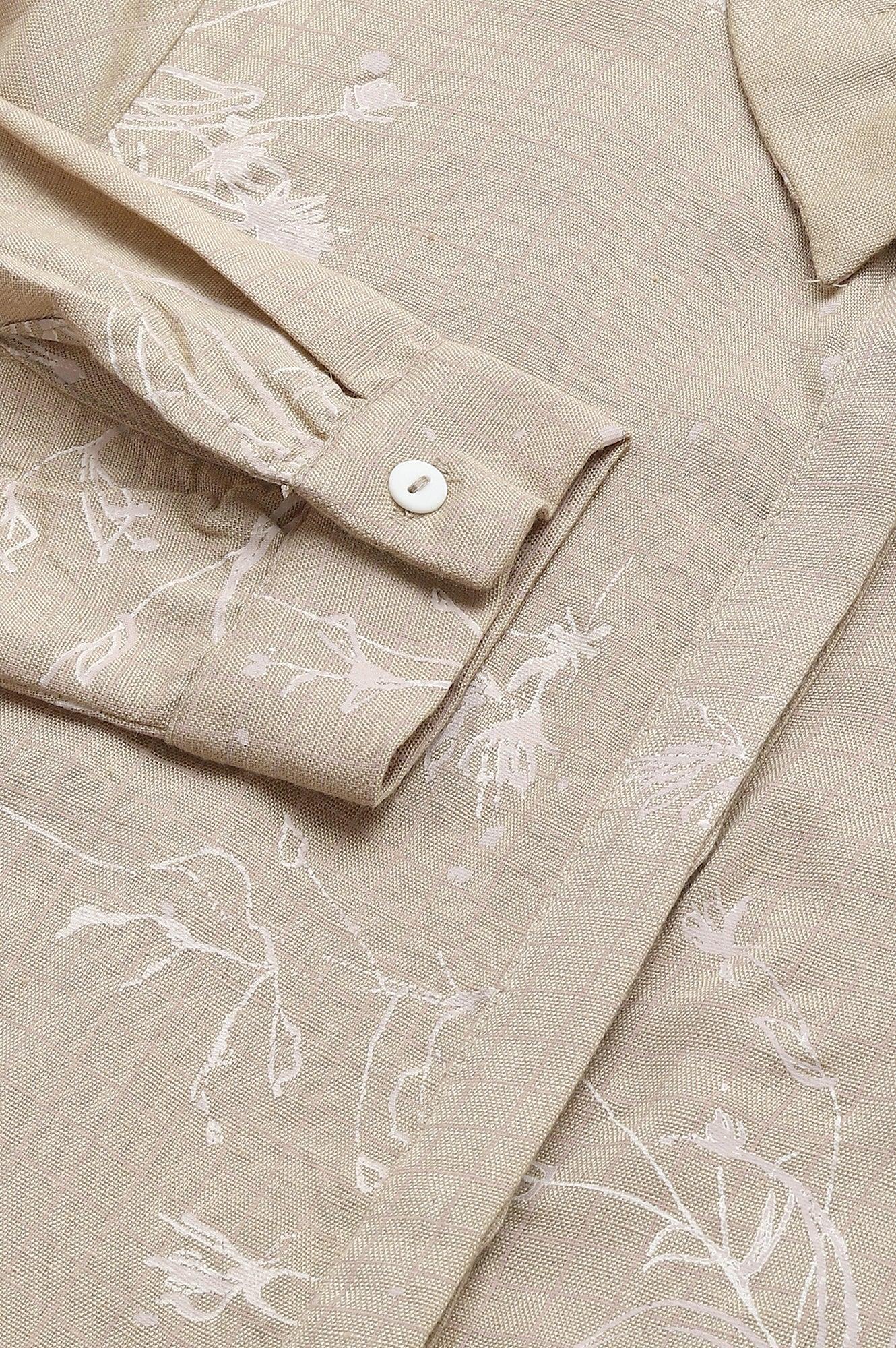 Beige Floral Print Shirt Dress - wforwoman