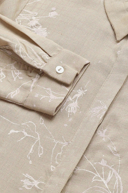 Beige Floral Print Shirt Dress - wforwoman