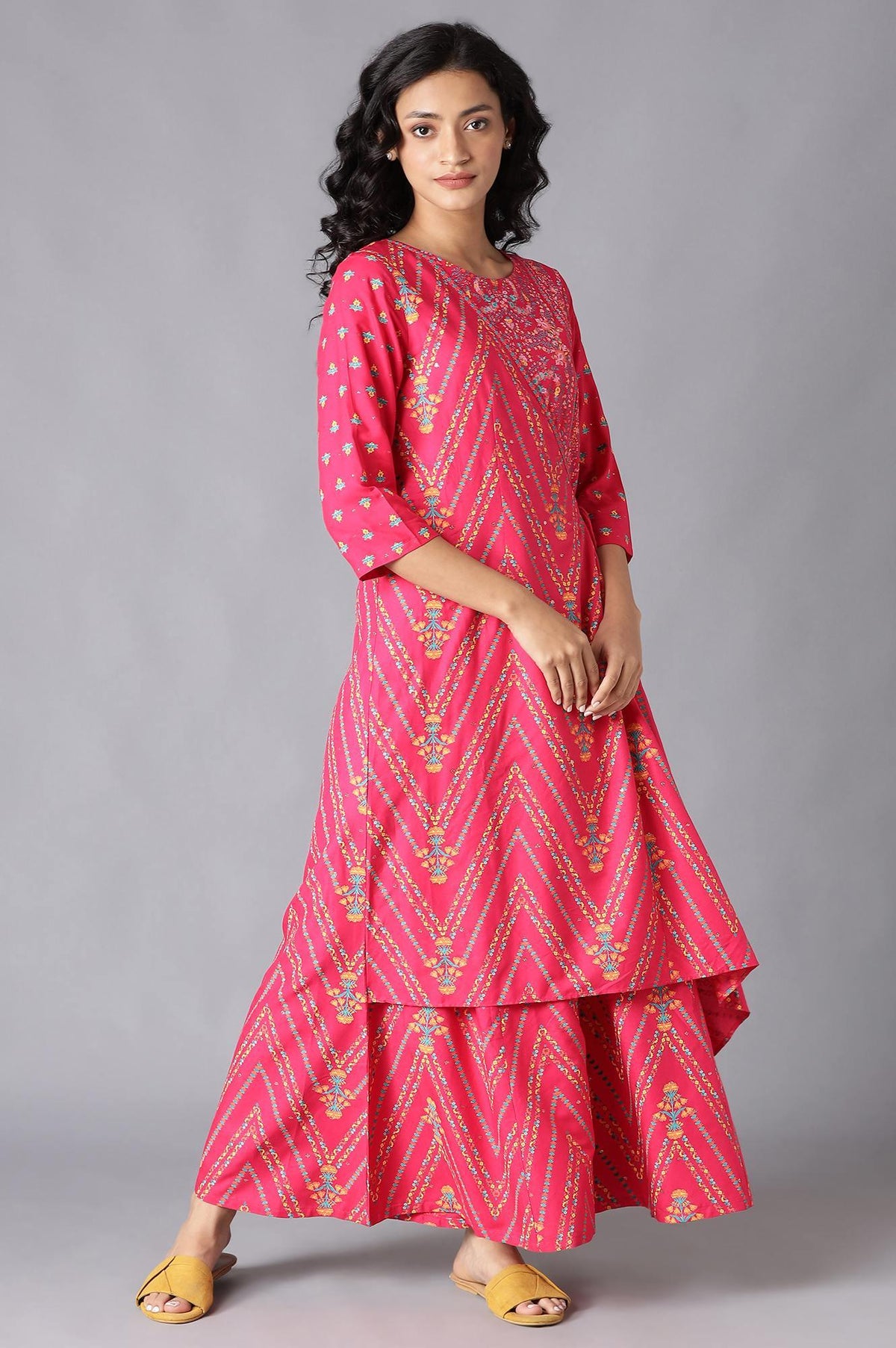 Dark Pink Angrakha Jumpsuit In Round Neck - XS
