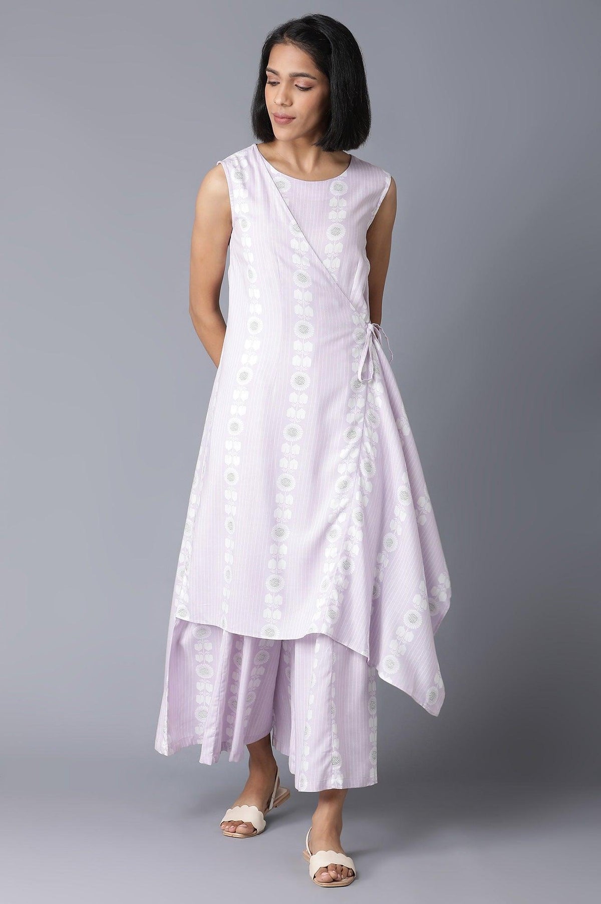 Light Purple Angrakha Jumpsuit In Round Neck - XS