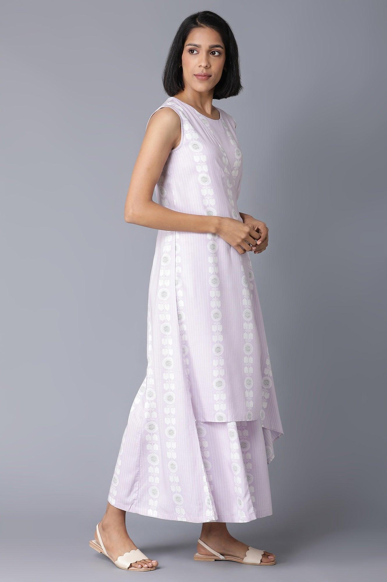 Light Purple Angrakha Jumpsuit In Round Neck - wforwoman