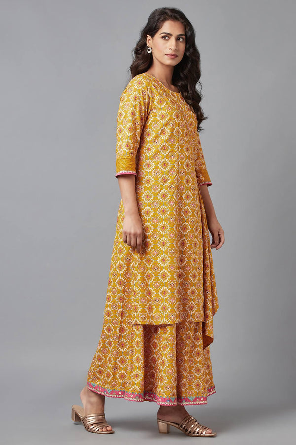 Mustard Yellow Angrakha Jumpsuit in Round Neck