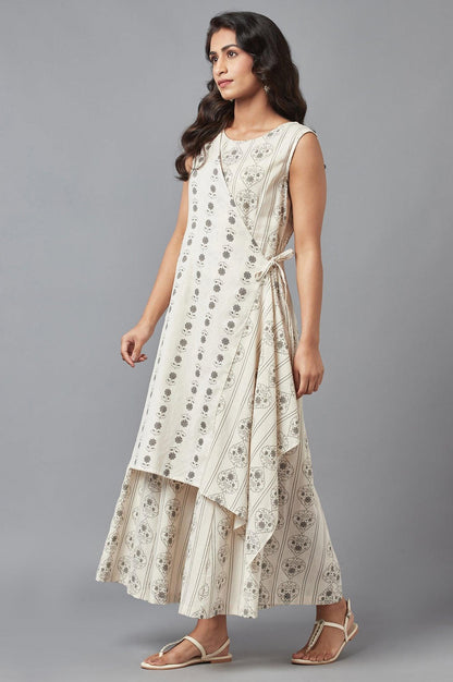 Ecru Sleeveless Angrakha Jumpsuit in Round Neck - wforwoman