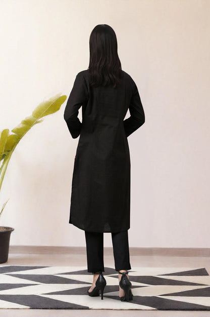 Jet Black Half Placket Shirt kurta