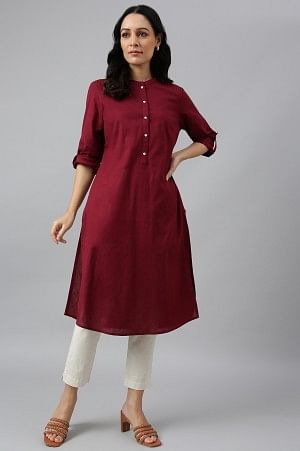 Red Half Placket Shirt kurta - XS