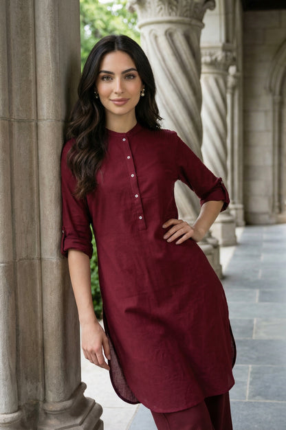 Red Half Placket Shirt kurta