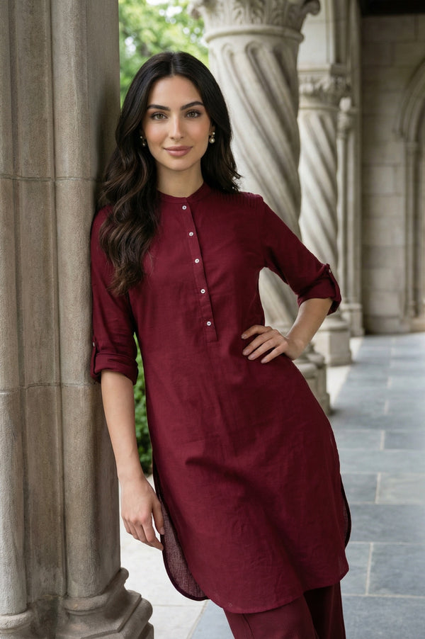 Red Half Placket Shirt kurta