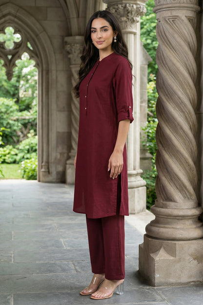 Red Half Placket Shirt kurta