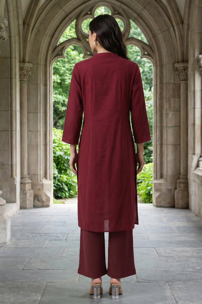 Red Half Placket Shirt kurta