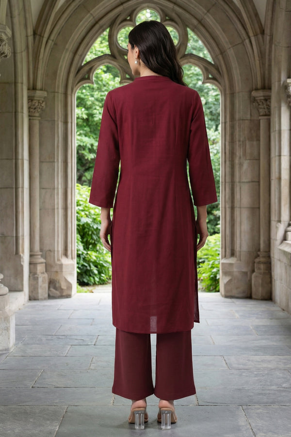 Red Half Placket Shirt kurta