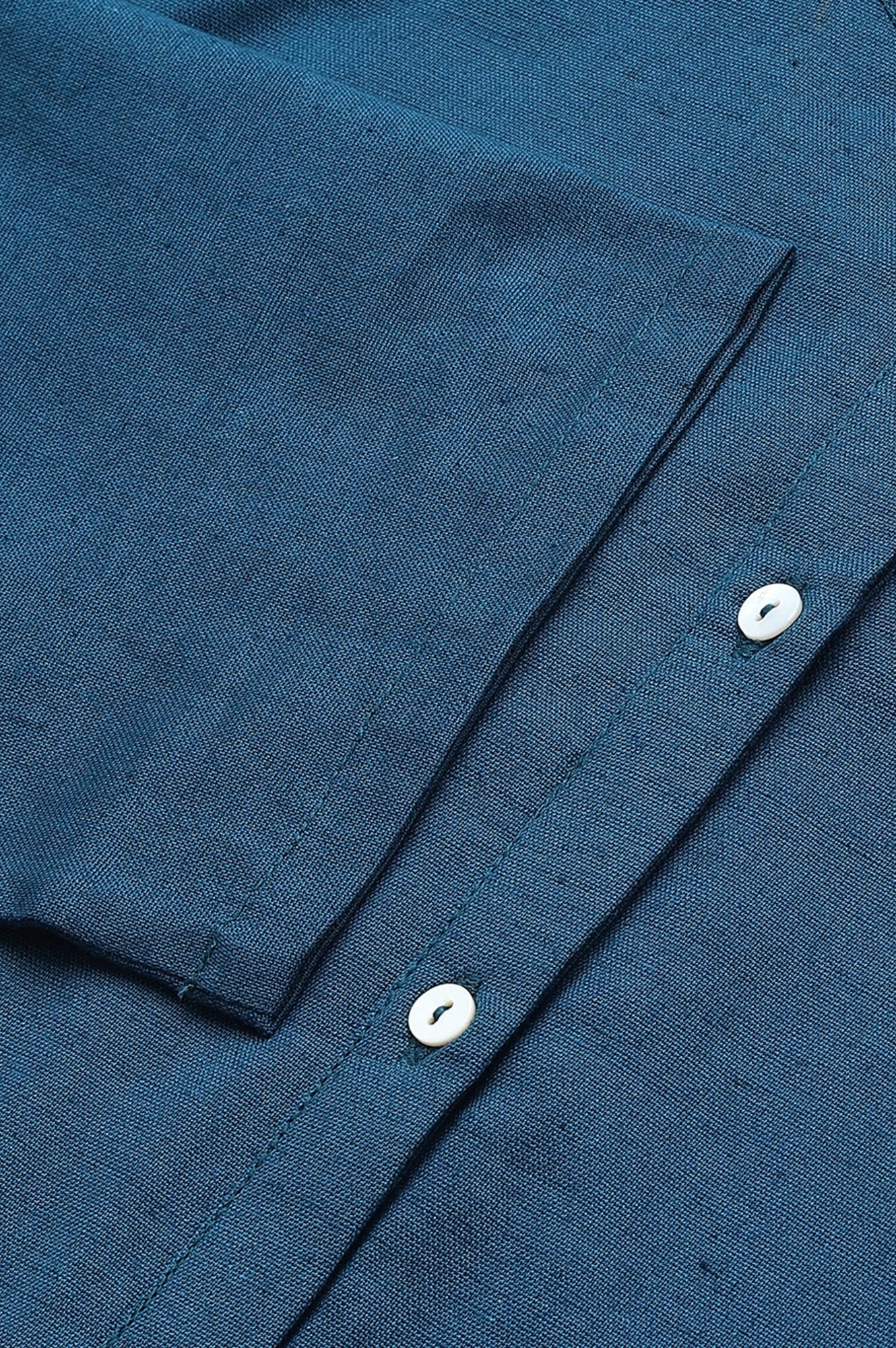 Blue Solid Cotton Shirt Kurta in Mandarin Collar