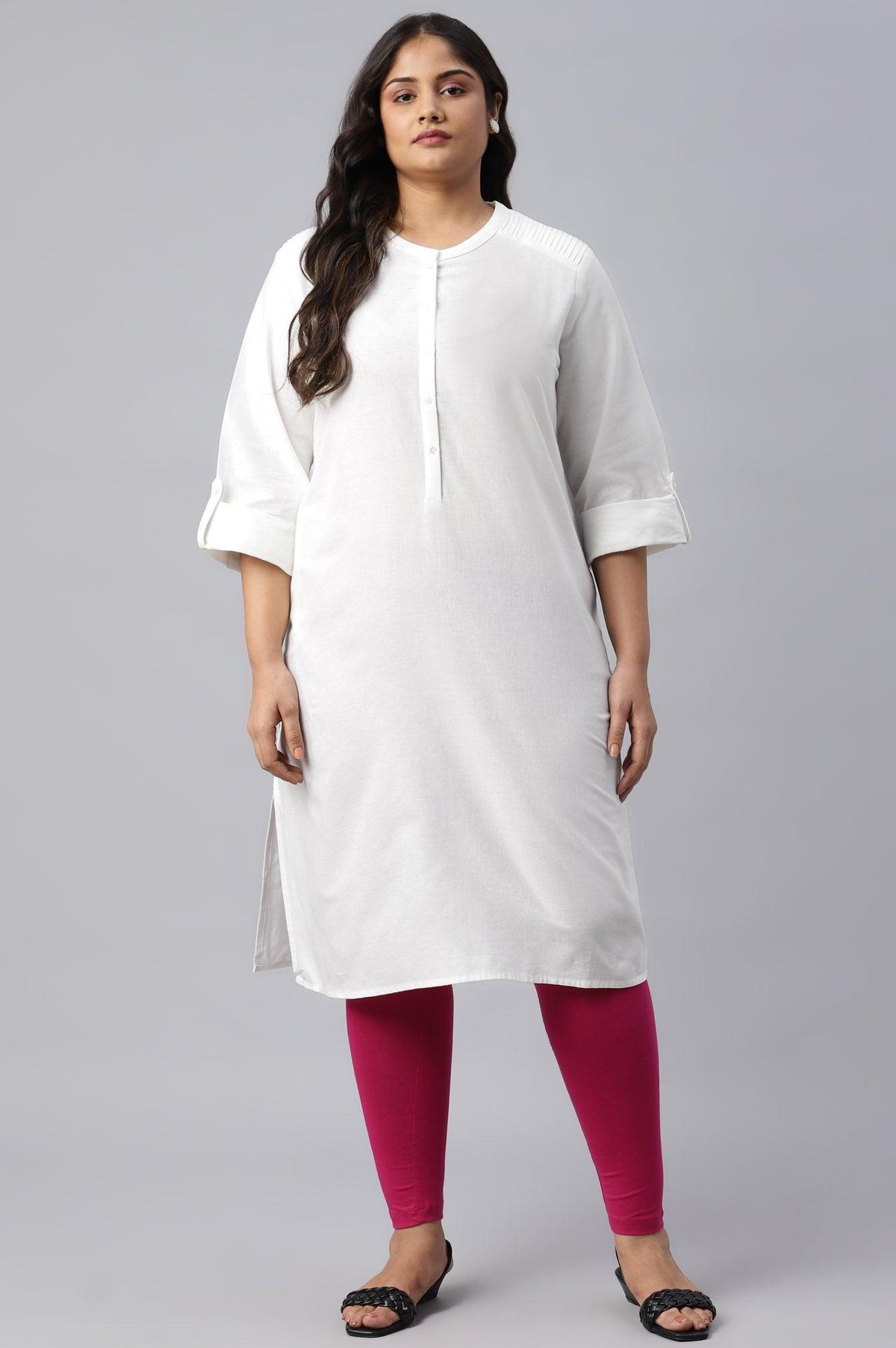 Ecru Half Placket Plus Size Shirt kurta - 20