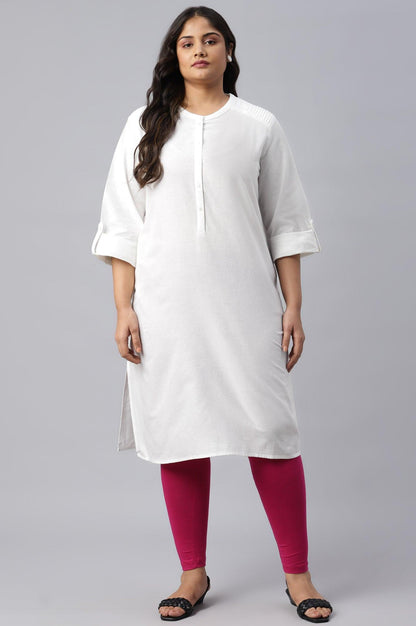 Ecru Half Placket Plus Size Shirt kurta - wforwoman