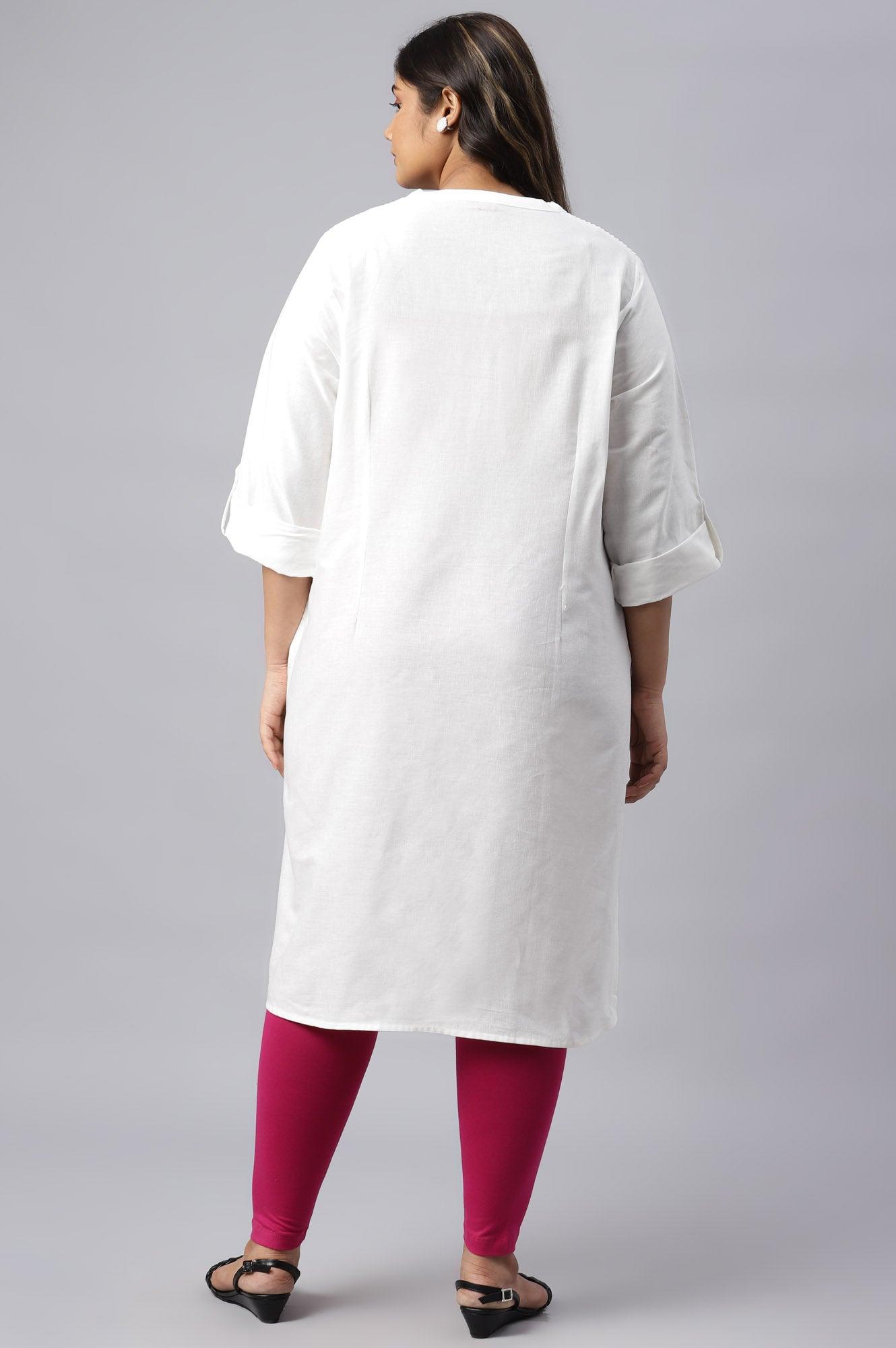 Ecru Half Placket Plus Size Shirt kurta - wforwoman