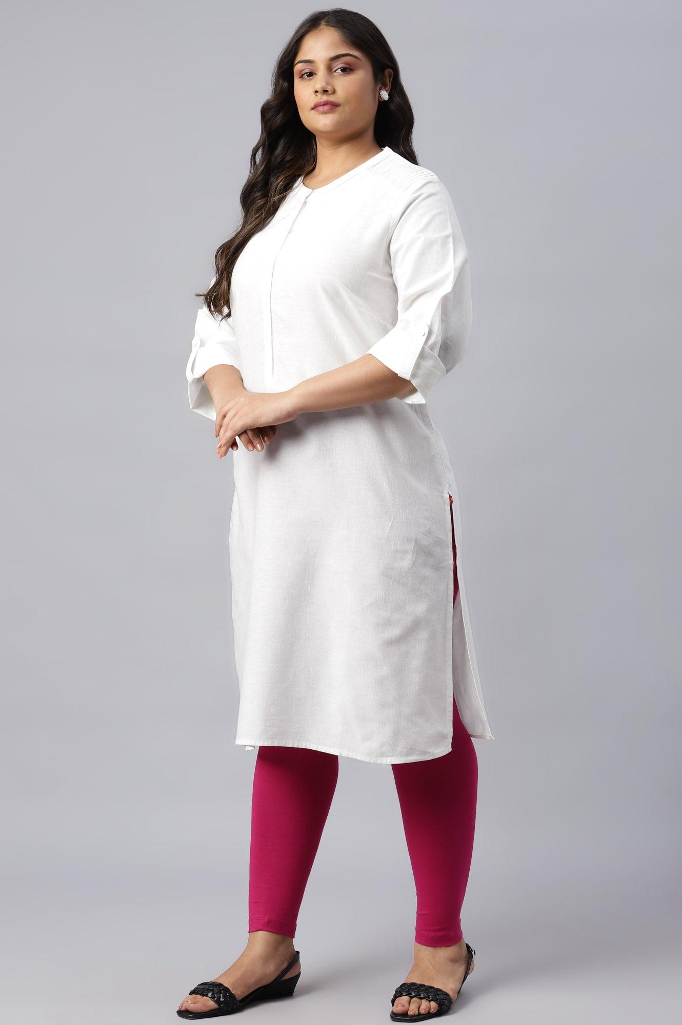 Ecru Half Placket Plus Size Shirt kurta - wforwoman