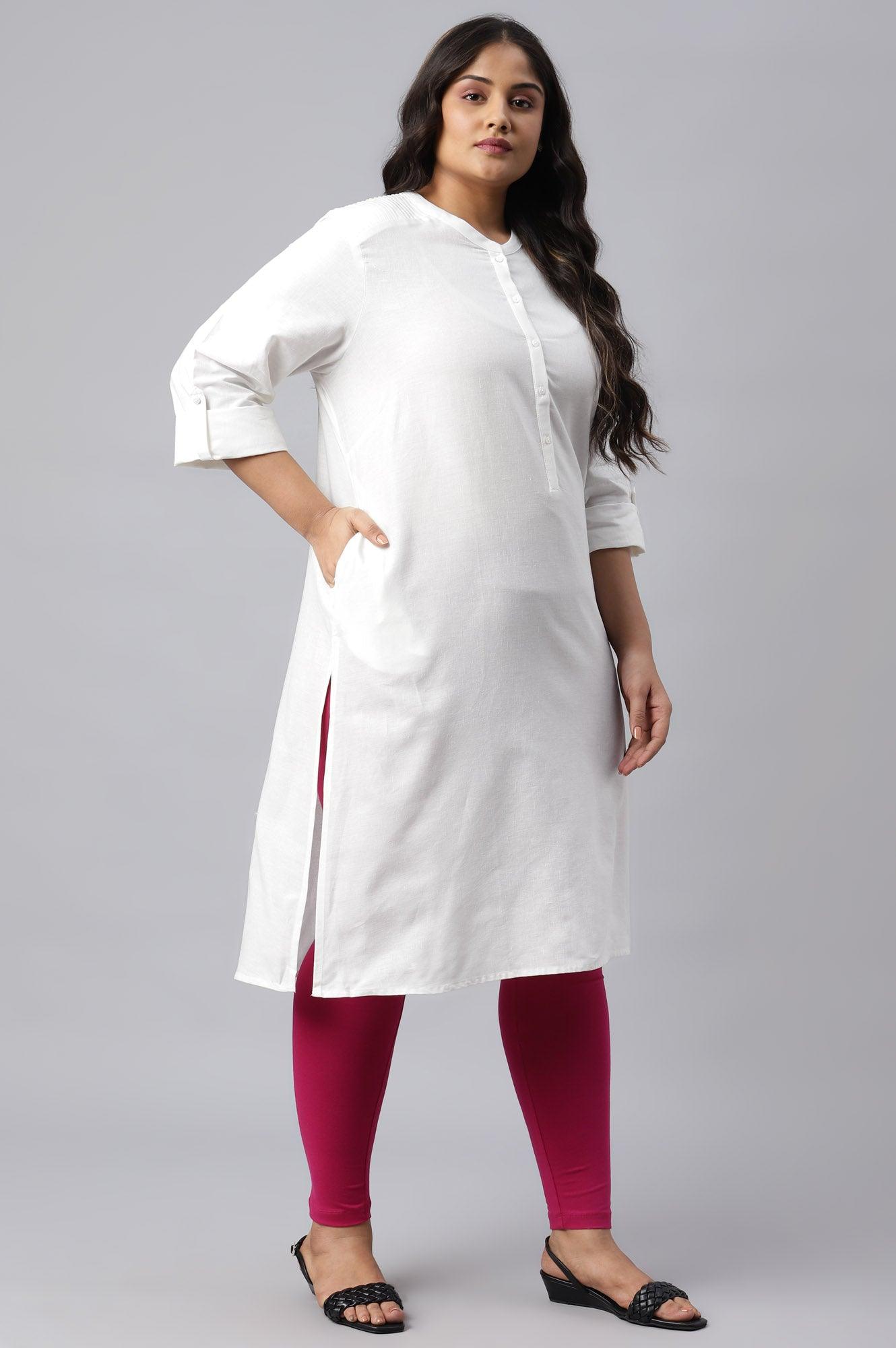 Ecru Half Placket Plus Size Shirt kurta - wforwoman