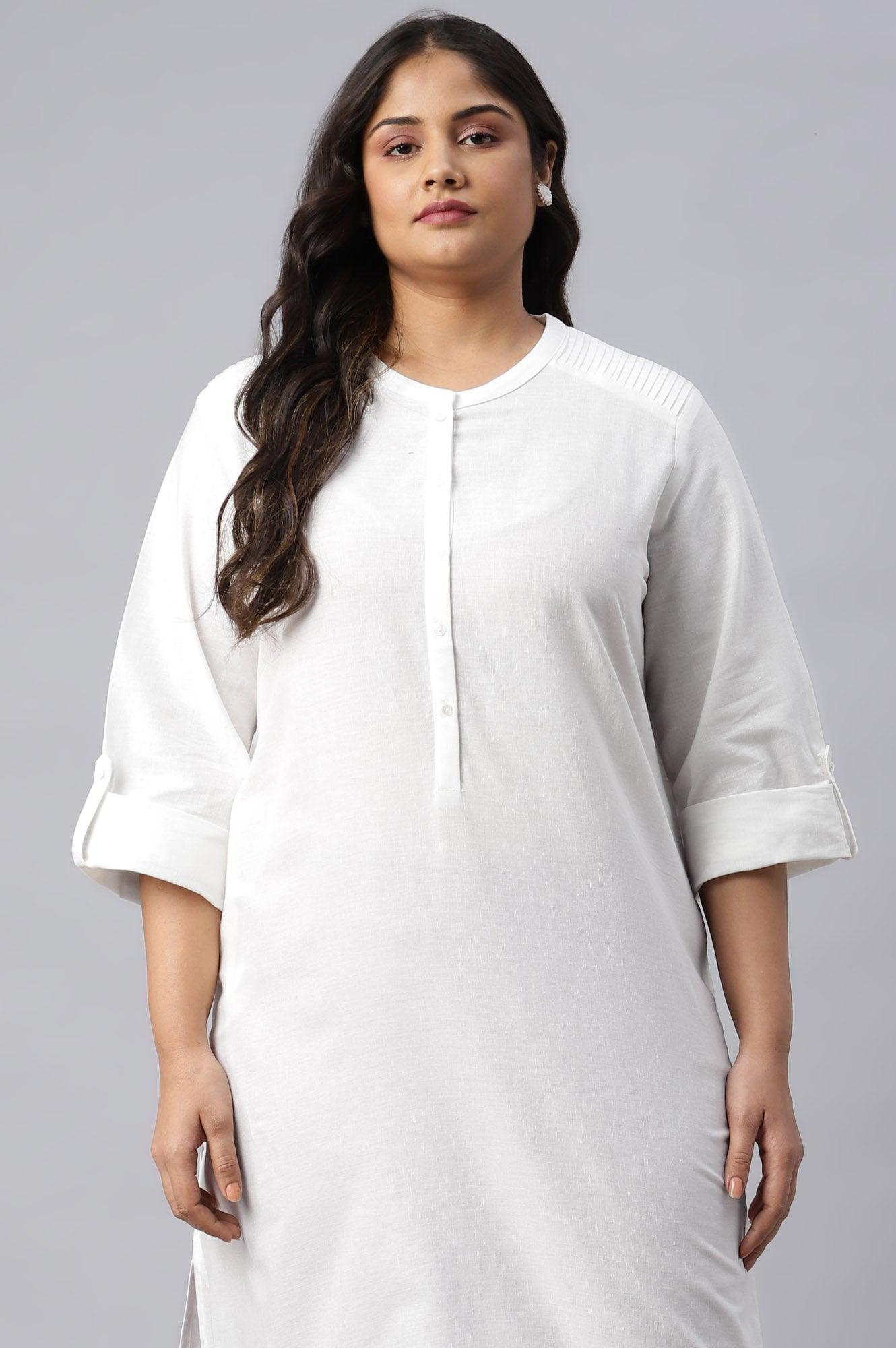 Ecru Half Placket Plus Size Shirt kurta - wforwoman