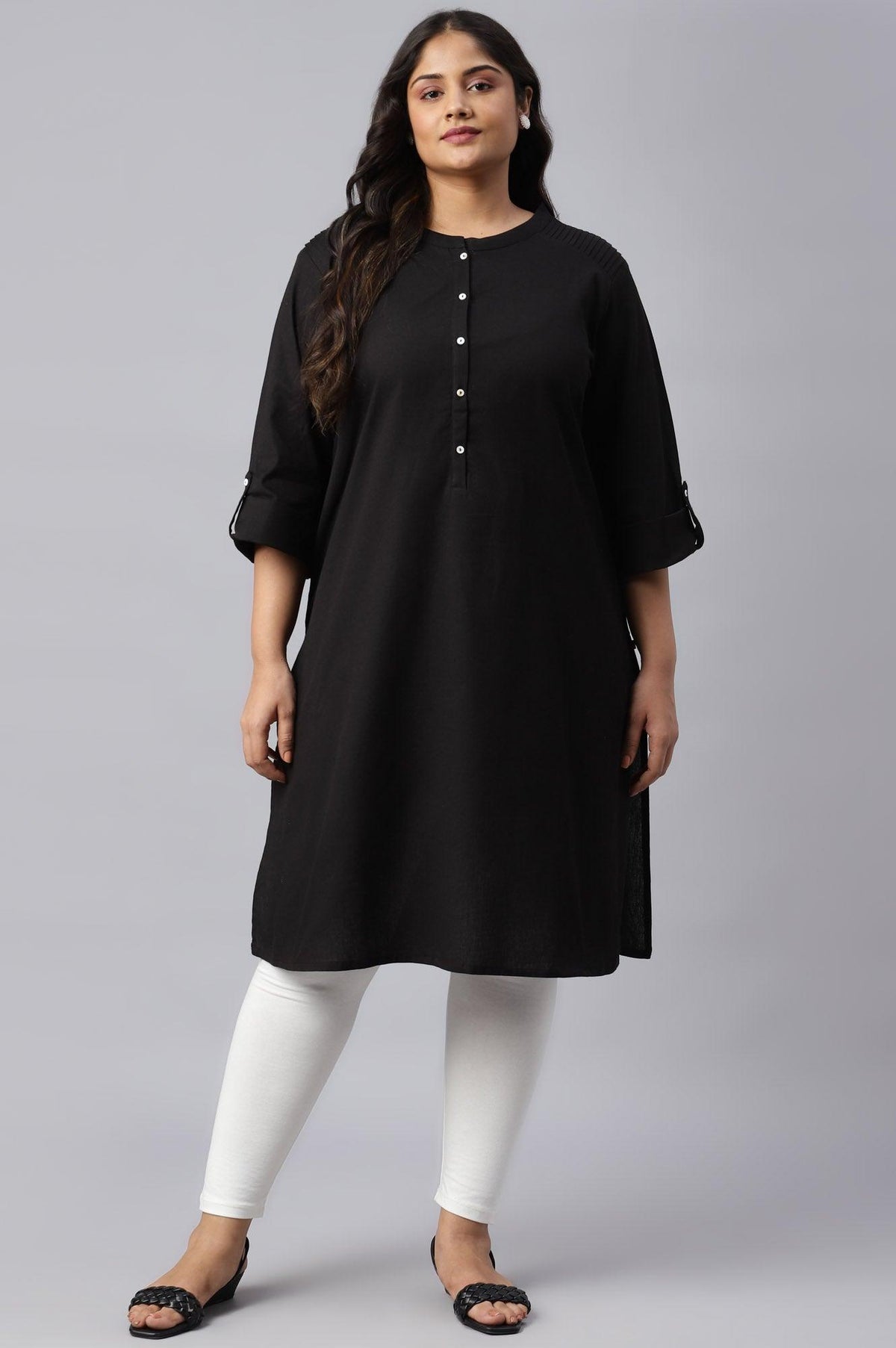 Jet Black Half Placket Plus Size Shirt kurta - 20