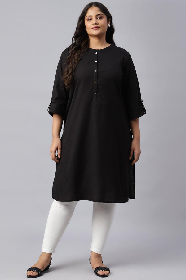 Jet Black Half Placket Plus Size Shirt kurta