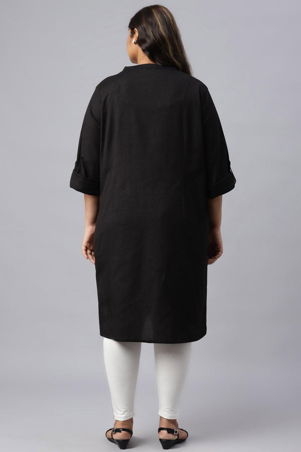 Jet Black Half Placket Plus Size Shirt kurta