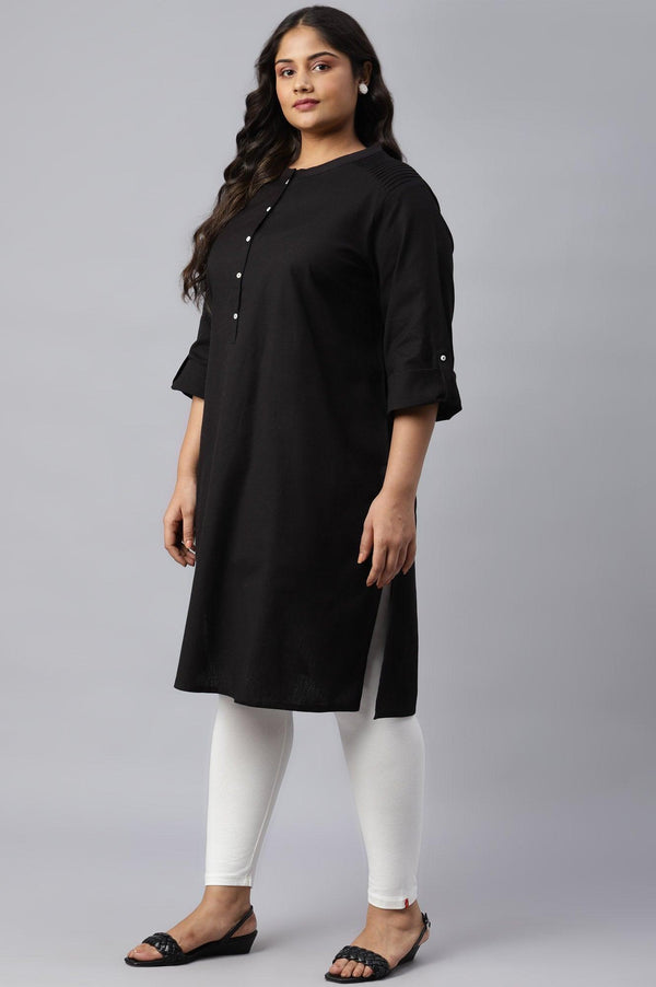Jet Black Half Placket Plus Size Shirt kurta