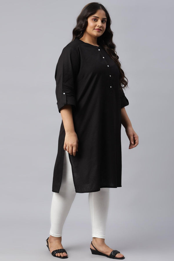 Jet Black Half Placket Plus Size Shirt kurta