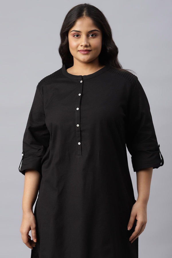 Jet Black Half Placket Plus Size Shirt kurta