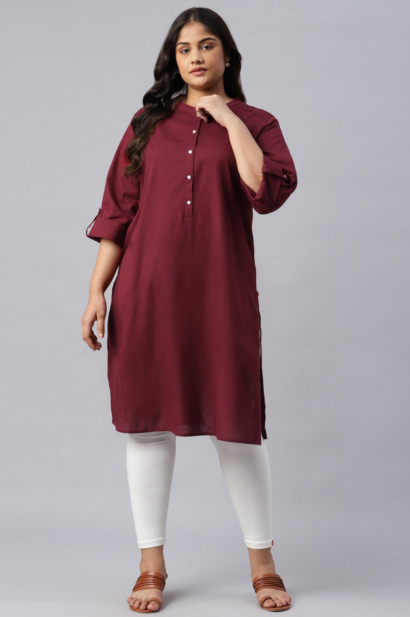 Red Half Placket Plus Size Shirt kurta - wforwoman