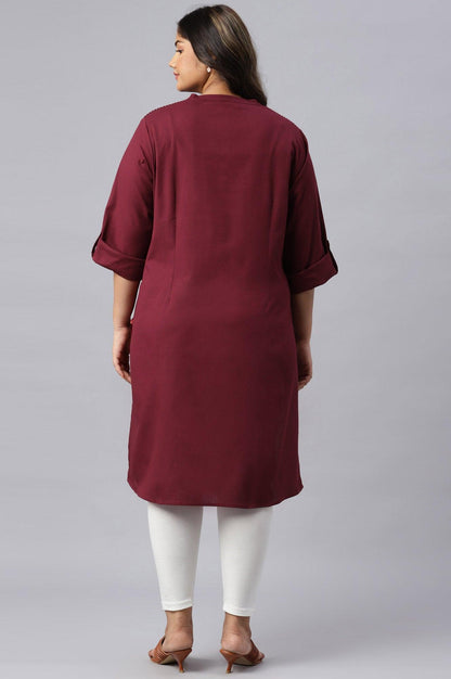 Red Half Placket Plus Size Shirt kurta - wforwoman
