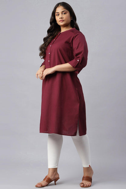 Red Half Placket Plus Size Shirt kurta - wforwoman