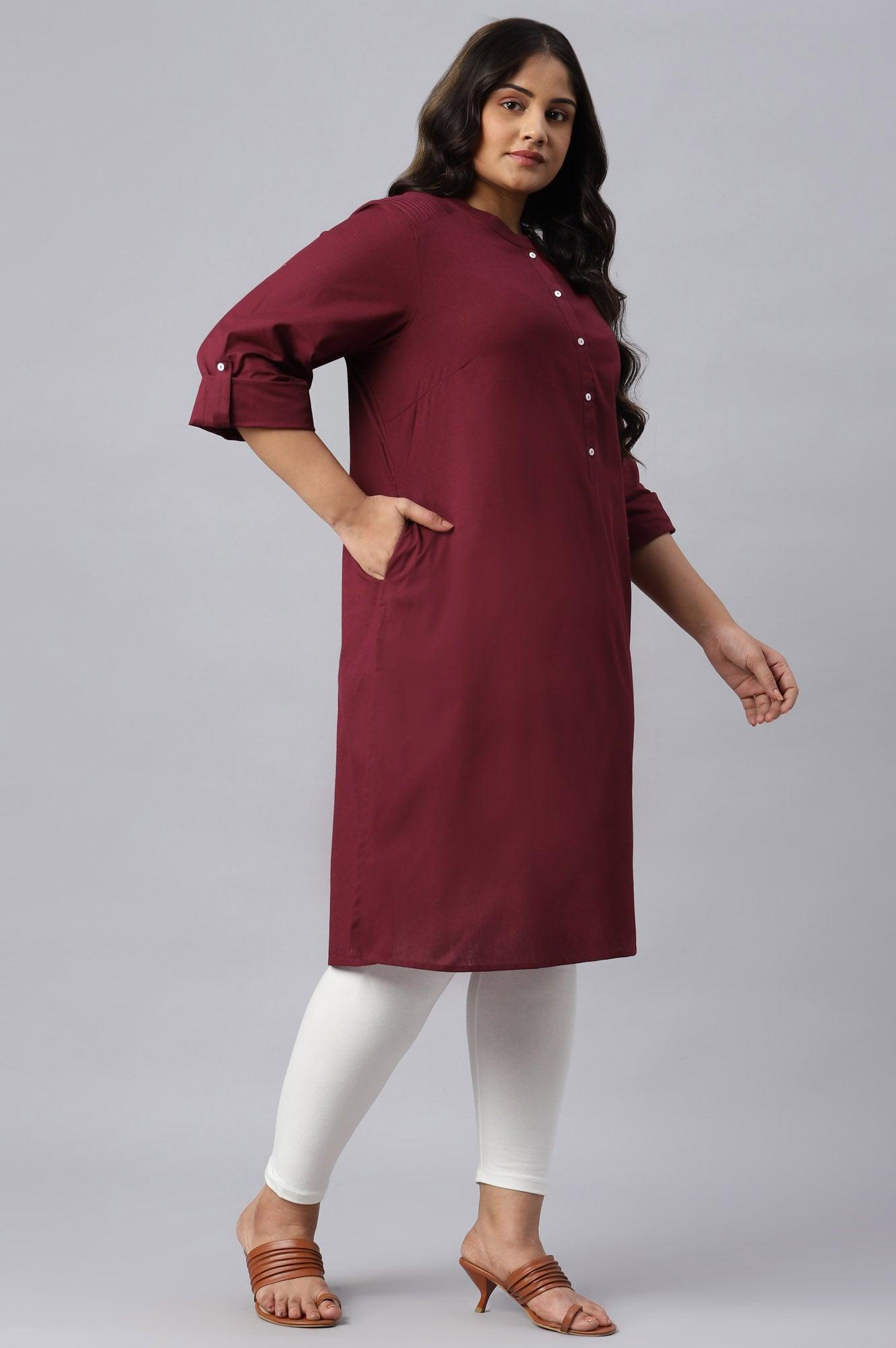 Red Half Placket Plus Size Shirt kurta - wforwoman