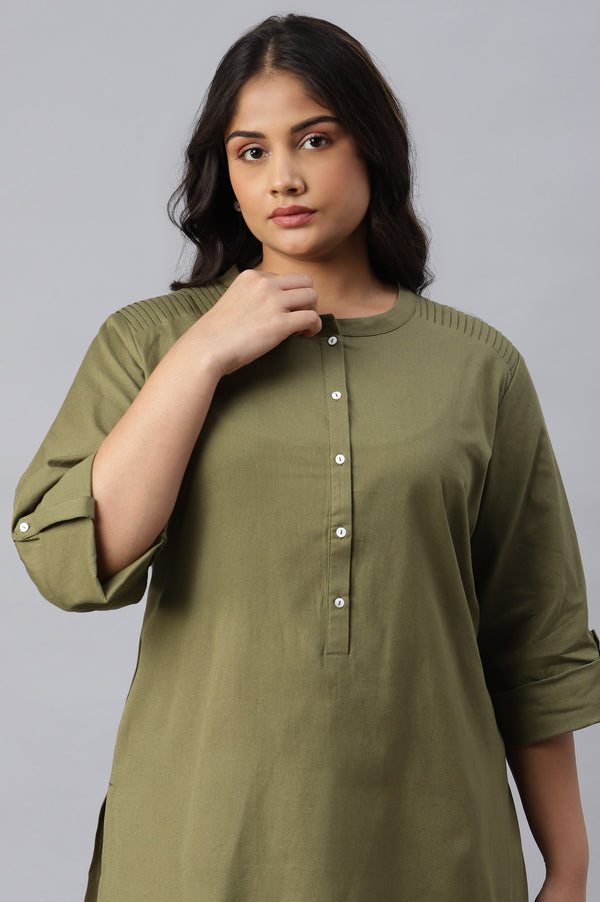 Green Half Placket Plus Size Shirt kurta