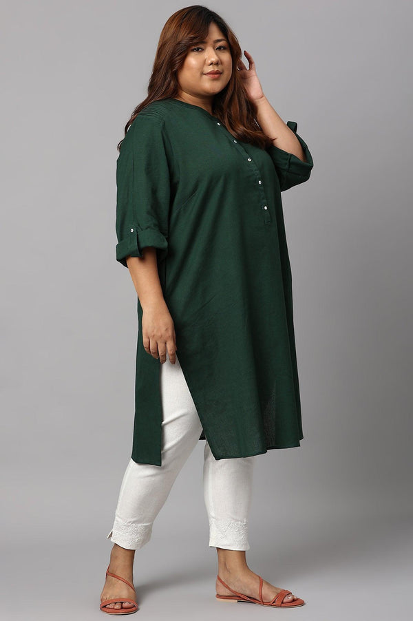 Dark Green Half Placket Plus Size Shirt kurta