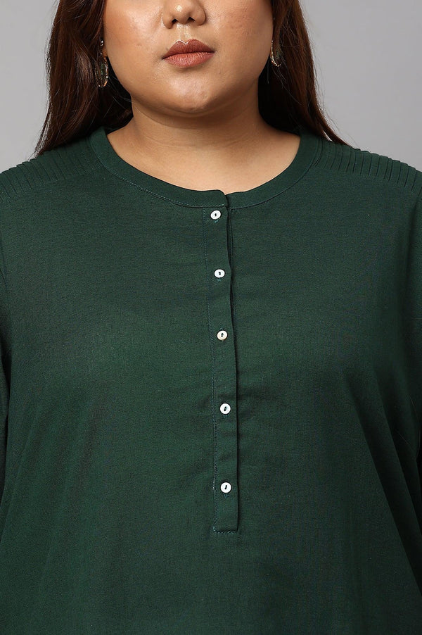 Dark Green Half Placket Plus Size Shirt kurta