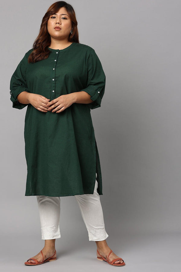 Dark Green Half Placket Plus Size Shirt kurta