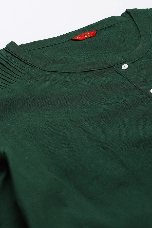 Dark Green Half Placket Plus Size Shirt kurta