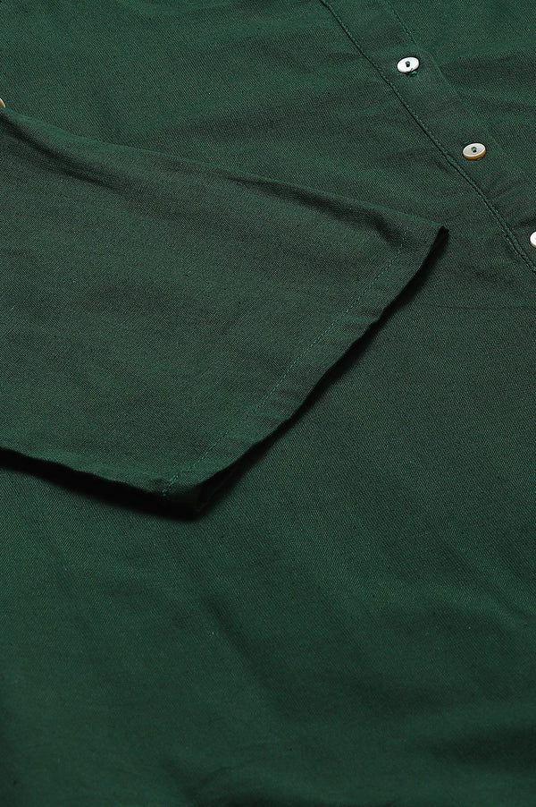Dark Green Half Placket Plus Size Shirt kurta