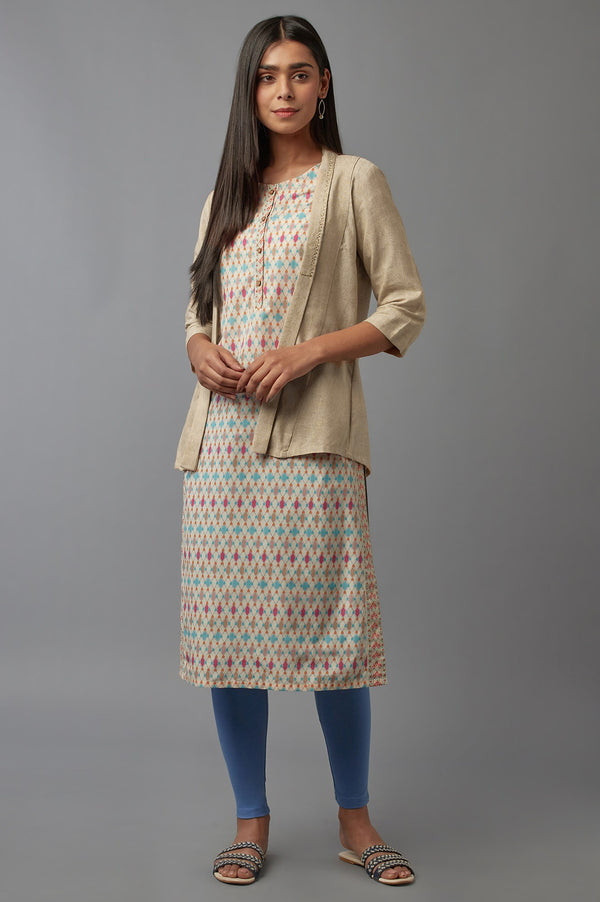 Almond Beige Printed Shrug