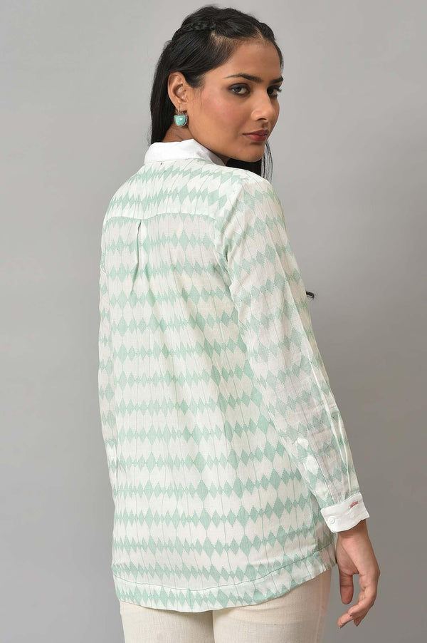 White And Green Dobby Textured Shirt