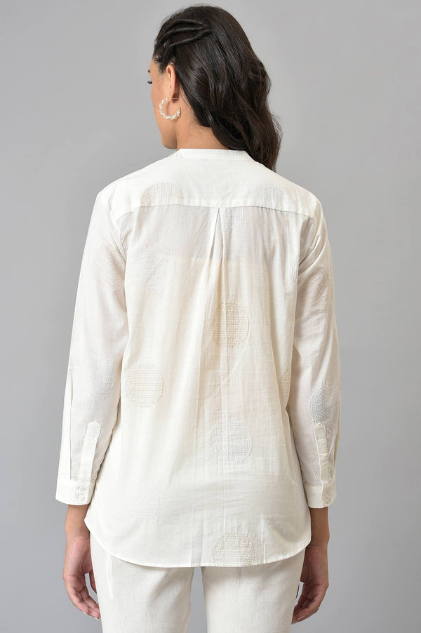 White Thread Embroidered Pure Cotton Shirt