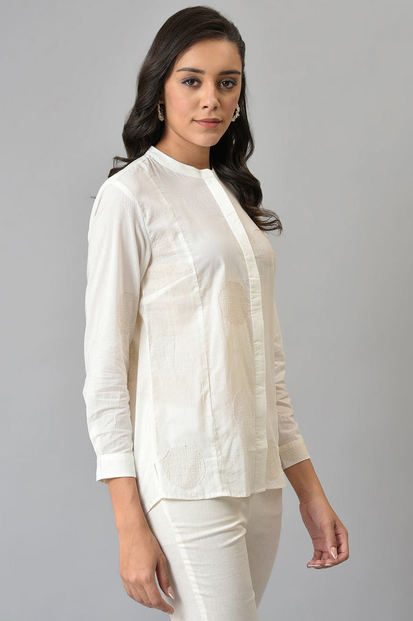 White Thread Embroidered Pure Cotton Shirt