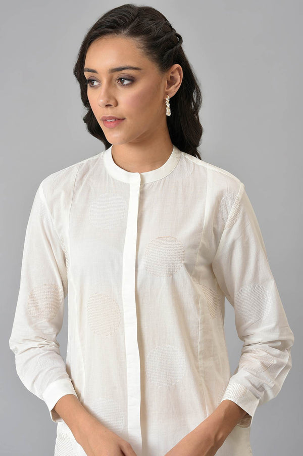 White Thread Embroidered Pure Cotton Shirt