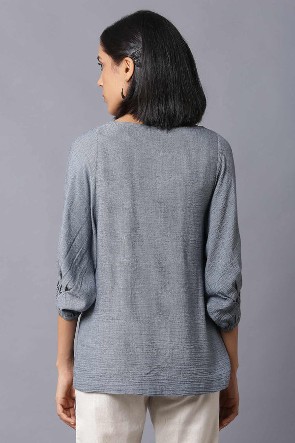 Dark Blue Top with Smocked Detail